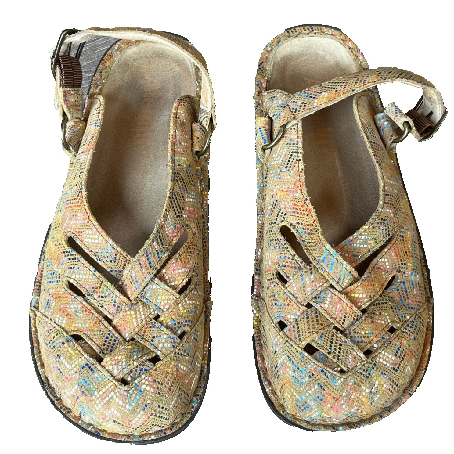 Alegria Freesia Slingback Mule Sandals Rainbow Mosaic Leather Womens 8 Eu 38